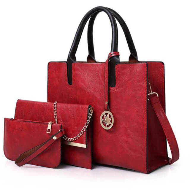 3PCS Women's Bag Set Fashion PU Leather Ladies Handbag Solid Color Shoulder Messenger Bag.marginseye.com