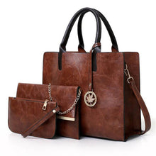 Cargar imagen en el visor de la galería, 3PCS Women&#39;s Bag Set Fashion PU Leather Ladies Handbag Solid Color Shoulder Messenger Bag.marginseye.com
