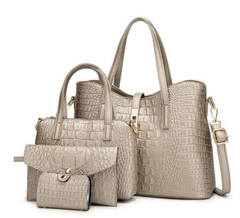 Brand New Woman Crocodile Printed PU Leather Plain Handbag Set