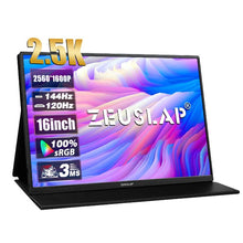 Load image into Gallery viewer, ZEUSLAP 16&quot; 2.5K 144hz Portable Monitor 2560*1600 16:10 100%sRGB 500Cd/m²  Travel Gaming Display for Laptop Switch ps4 ps5 Xbox
