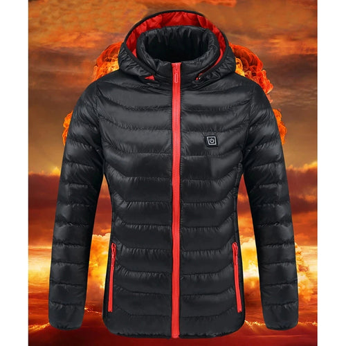 Women USB Electric Battery Heated Jackets Outdoor Long Sleeves Heating Coat Jackets Warm Winter 