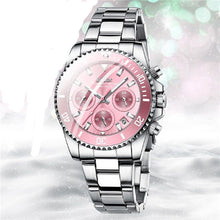 Cargar imagen en el visor de la galería, pink Luxury Women Quartz Watch Chronograph Calendar Watches Fashion Ladies Dress Bracelet 
