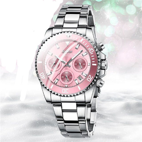 pink Luxury Women Quartz Watch Chronograph Calendar Watches Fashion Ladies Dress Bracelet 