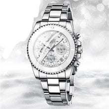 Cargar imagen en el visor de la galería, white Luxury Women Quartz Watch Chronograph Calendar Watches Fashion Ladies Dress Bracelet 
