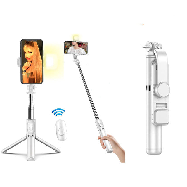 NewWirelessBluetoothselfiesticktripodBluetoothFoldable1.jpg New Wireless Bluetooth selfie stick tripod Bluetooth Foldable Monopod With Led light - Image 1