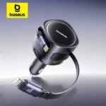 Baseus 90W Car Charger Type-C iP Dual Retractable Cable Phone Charger