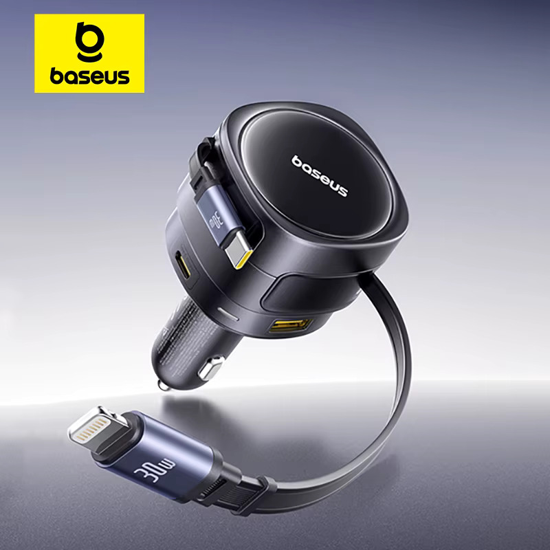 Baseus 90W car charger Baseus 90W Car Charger Type-C iP Dual Retractable Cable Phone Charger