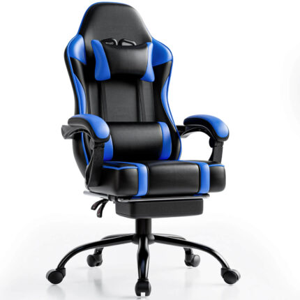 Gaming Chair with Footrest, PU Leather